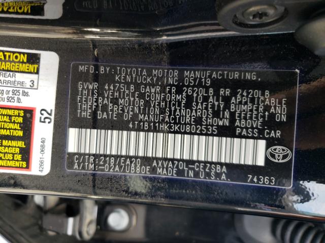 Photo 9 VIN: 4T1B11HK3KU802535 - TOYOTA CAMRY L 