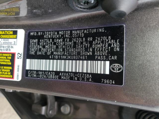 Photo 9 VIN: 4T1B11HK3KU807461 - TOYOTA CAMRY L 