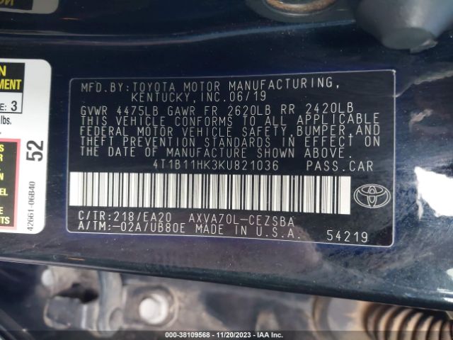 Photo 8 VIN: 4T1B11HK3KU821036 - TOYOTA CAMRY 