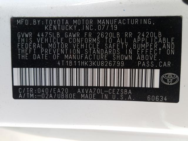 Photo 9 VIN: 4T1B11HK3KU826799 - TOYOTA CAMRY L 