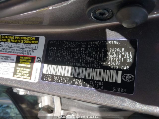 Photo 8 VIN: 4T1B11HK3KU827029 - TOYOTA CAMRY 