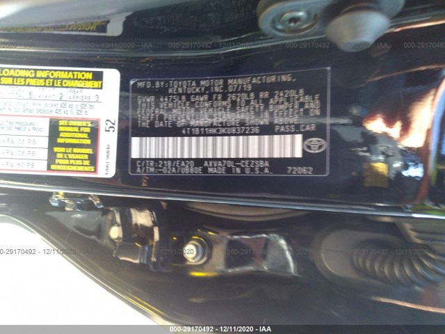 Photo 8 VIN: 4T1B11HK3KU837236 - TOYOTA CAMRY 