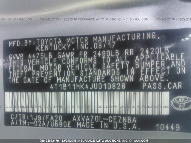 Photo 8 VIN: 4T1B11HK4JU010828 - TOYOTA CAMRY 