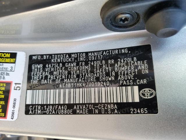 Photo 11 VIN: 4T1B11HK4JU019240 - TOYOTA CAMRY L 