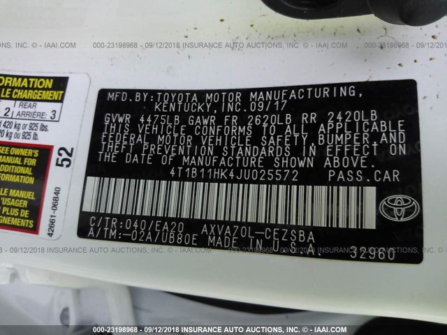 Photo 8 VIN: 4T1B11HK4JU025572 - TOYOTA CAMRY 