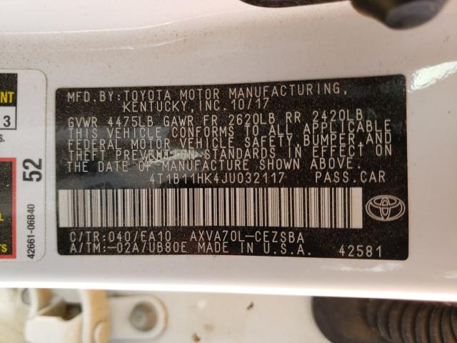 Photo 9 VIN: 4T1B11HK4JU032117 - TOYOTA CAMRY L 