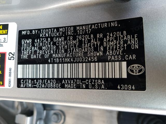 Photo 9 VIN: 4T1B11HK4JU032456 - TOYOTA CAMRY L 