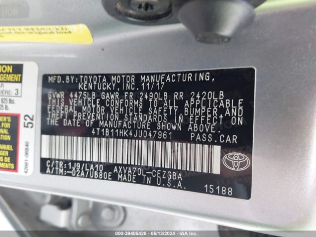 Photo 8 VIN: 4T1B11HK4JU047961 - TOYOTA CAMRY 