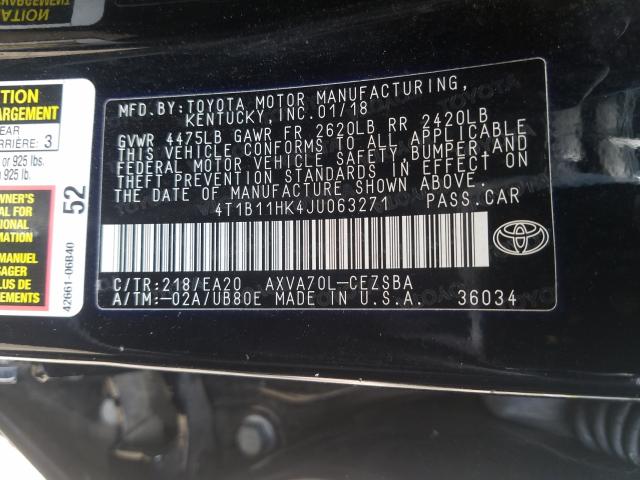 Photo 9 VIN: 4T1B11HK4JU063271 - TOYOTA CAMRY L 