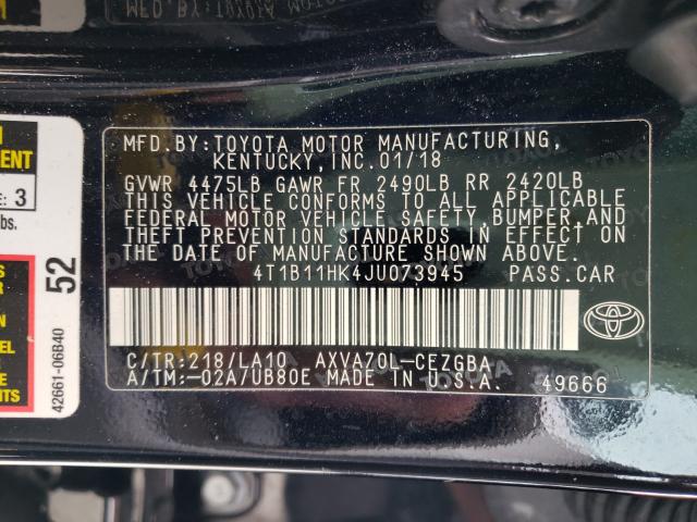 Photo 9 VIN: 4T1B11HK4JU073945 - TOYOTA CAMRY L 