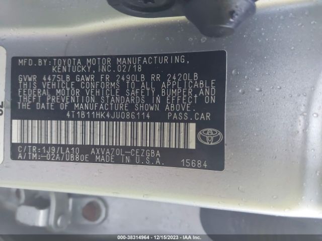 Photo 8 VIN: 4T1B11HK4JU086114 - TOYOTA CAMRY 