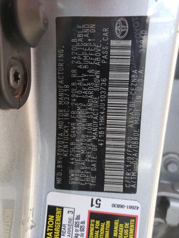 Photo 11 VIN: 4T1B11HK4JU103736 - TOYOTA CAMRY L 