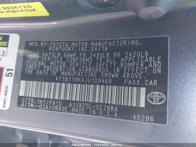 Photo 8 VIN: 4T1B11HK4JU109469 - TOYOTA CAMRY 