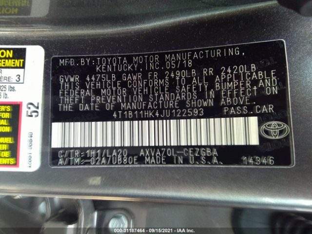 Photo 8 VIN: 4T1B11HK4JU122593 - TOYOTA CAMRY 