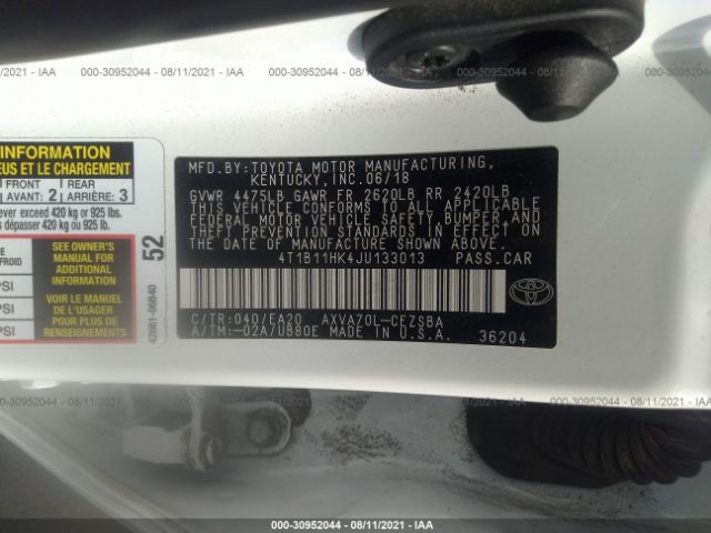 Photo 8 VIN: 4T1B11HK4JU133013 - TOYOTA CAMRY 