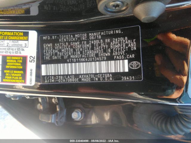 Photo 8 VIN: 4T1B11HK4JU134579 - TOYOTA CAMRY 