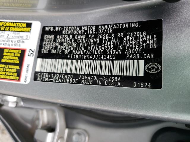 Photo 9 VIN: 4T1B11HK4JU143492 - TOYOTA CAMRY L 