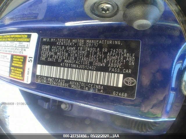 Photo 8 VIN: 4T1B11HK4JU512402 - TOYOTA CAMRY 