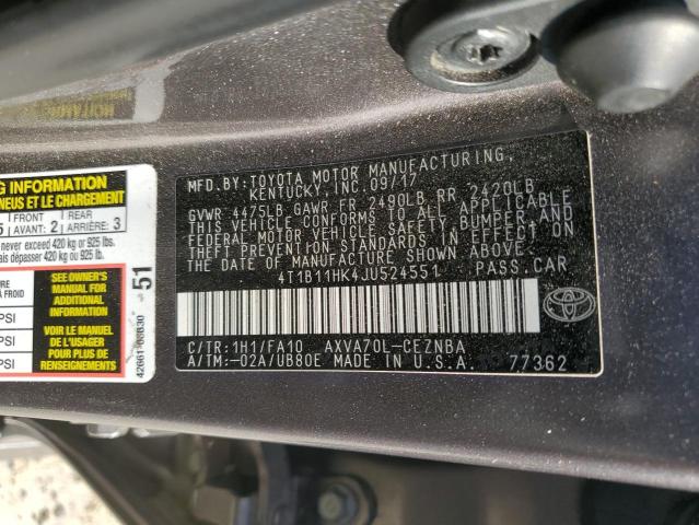 Photo 12 VIN: 4T1B11HK4JU524551 - TOYOTA CAMRY L 