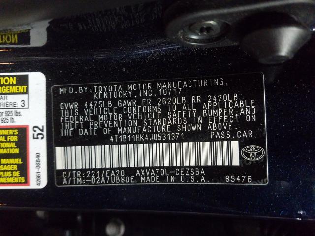 Photo 9 VIN: 4T1B11HK4JU531371 - TOYOTA CAMRY L 