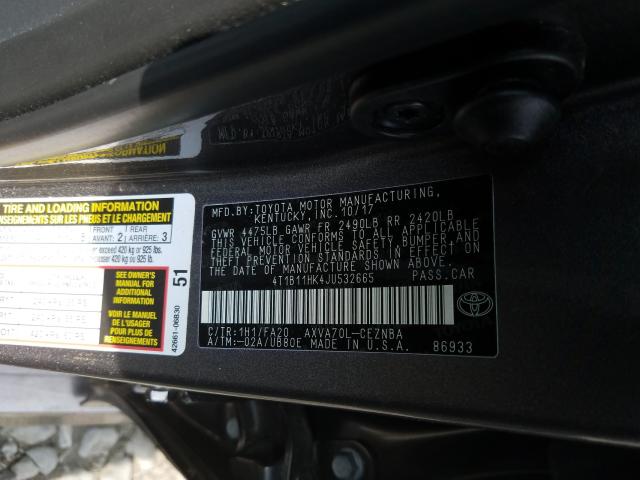 Photo 9 VIN: 4T1B11HK4JU532665 - TOYOTA CAMRY L 