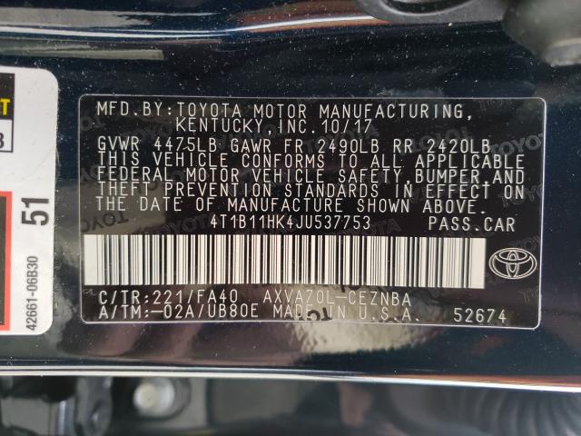 Photo 9 VIN: 4T1B11HK4JU537753 - TOYOTA CAMRY L 