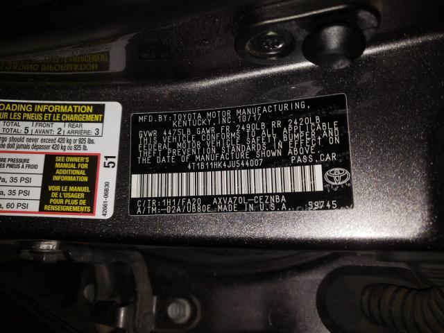 Photo 9 VIN: 4T1B11HK4JU544007 - TOYOTA CAMRY L 