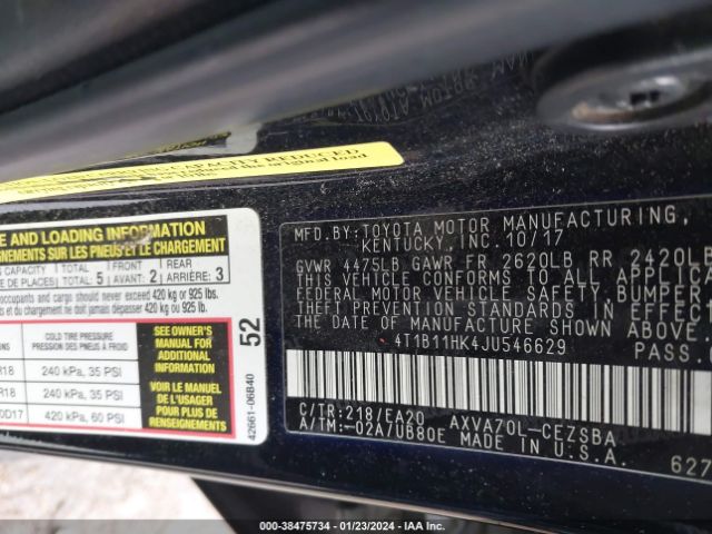 Photo 8 VIN: 4T1B11HK4JU546629 - HYUNDAI ELANTRA 