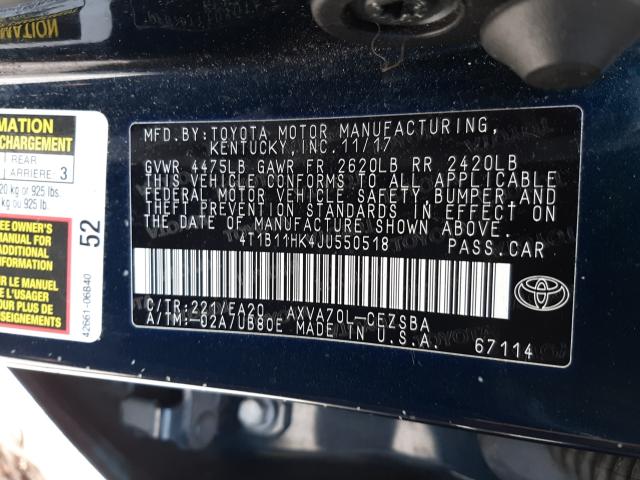 Photo 9 VIN: 4T1B11HK4JU550518 - TOYOTA CAMRY L 