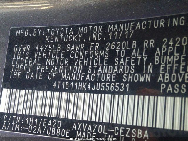 Photo 8 VIN: 4T1B11HK4JU556531 - TOYOTA CAMRY 