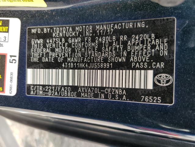 Photo 11 VIN: 4T1B11HK4JU558991 - TOYOTA CAMRY L 