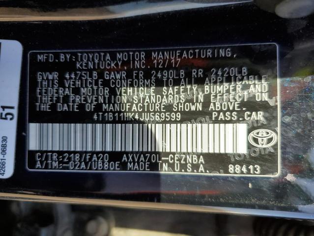 Photo 12 VIN: 4T1B11HK4JU569599 - TOYOTA CAMRY 