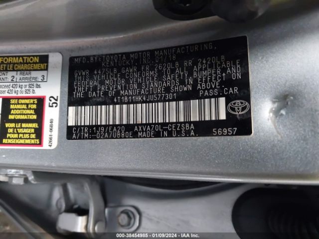 Photo 8 VIN: 4T1B11HK4JU577301 - TOYOTA CAMRY 