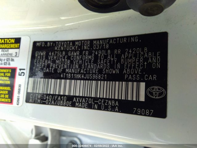 Photo 8 VIN: 4T1B11HK4JU596821 - TOYOTA CAMRY 