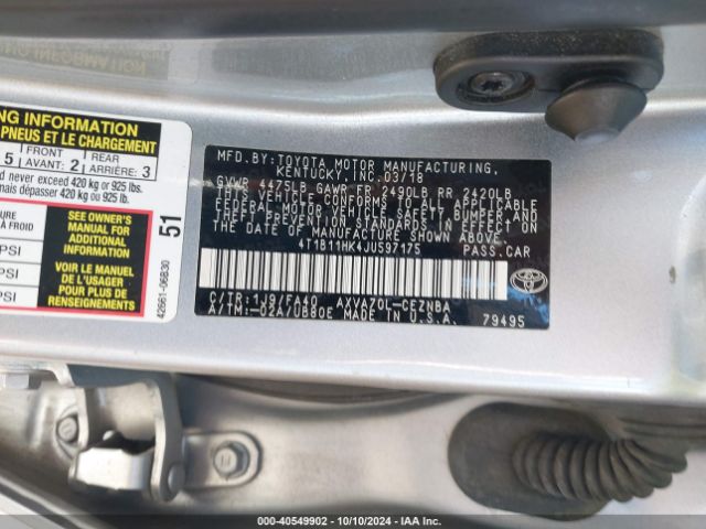 Photo 8 VIN: 4T1B11HK4JU597175 - TOYOTA CAMRY 