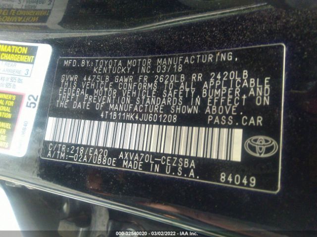 Photo 8 VIN: 4T1B11HK4JU601208 - TOYOTA CAMRY 