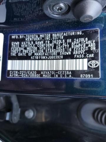 Photo 9 VIN: 4T1B11HK4JU603928 - TOYOTA CAMRY L 