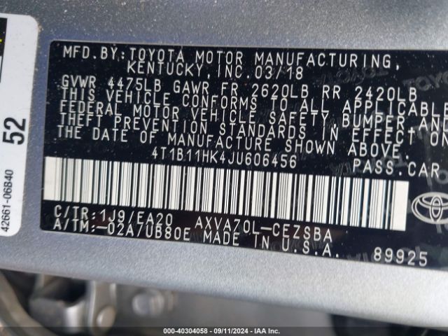 Photo 8 VIN: 4T1B11HK4JU606456 - TOYOTA CAMRY 