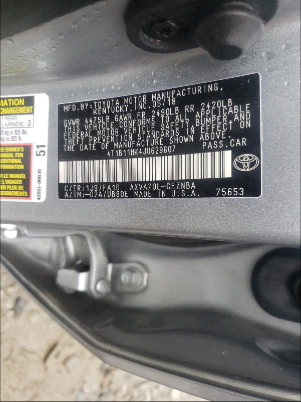 Photo 9 VIN: 4T1B11HK4JU629607 - TOYOTA CAMRY L 