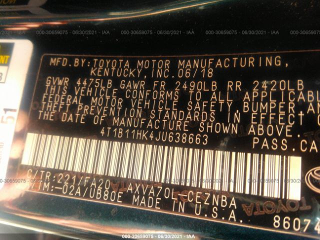 Photo 8 VIN: 4T1B11HK4JU638663 - TOYOTA CAMRY 