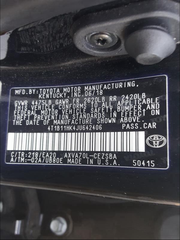 Photo 9 VIN: 4T1B11HK4JU642406 - TOYOTA CAMRY L 