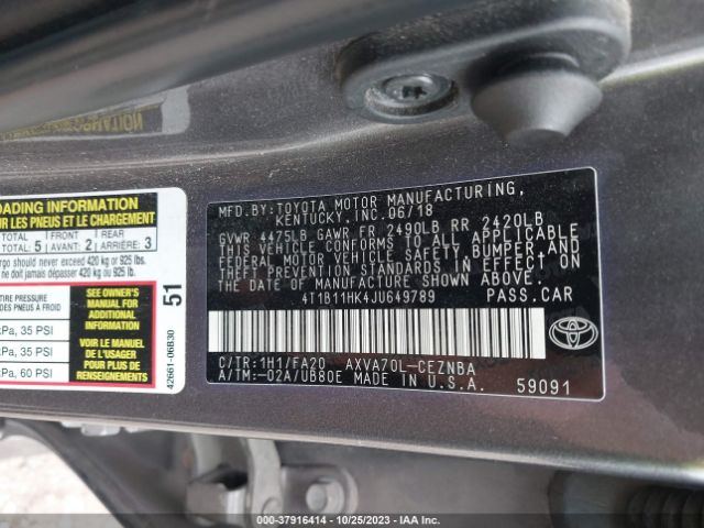 Photo 8 VIN: 4T1B11HK4JU649789 - TOYOTA CAMRY 