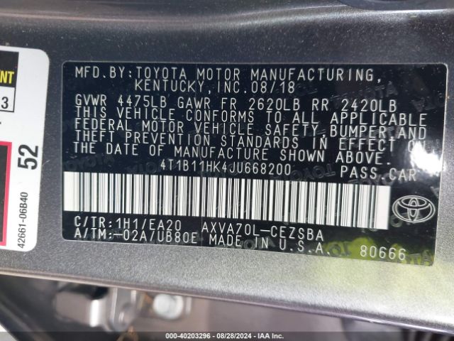 Photo 8 VIN: 4T1B11HK4JU668200 - TOYOTA CAMRY 