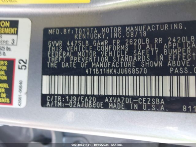 Photo 8 VIN: 4T1B11HK4JU668570 - TOYOTA CAMRY 