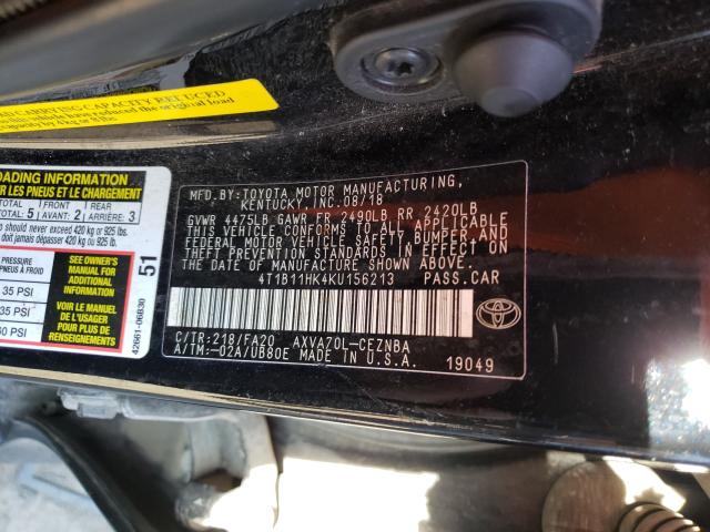 Photo 9 VIN: 4T1B11HK4KU156213 - TOYOTA CAMRY L 