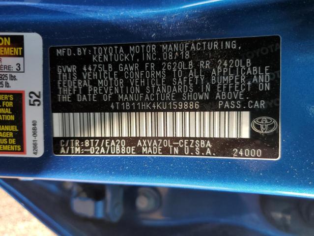 Photo 11 VIN: 4T1B11HK4KU159886 - TOYOTA CAMRY L 