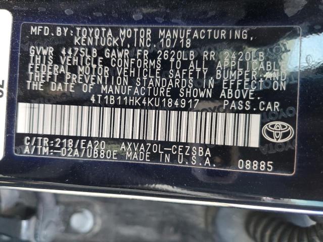 Photo 12 VIN: 4T1B11HK4KU184917 - TOYOTA CAMRY 