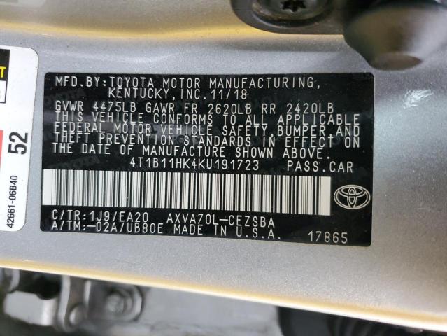 Photo 12 VIN: 4T1B11HK4KU191723 - TOYOTA CAMRY L 