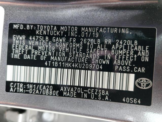 Photo 11 VIN: 4T1B11HK4KU209704 - TOYOTA CAMRY L 