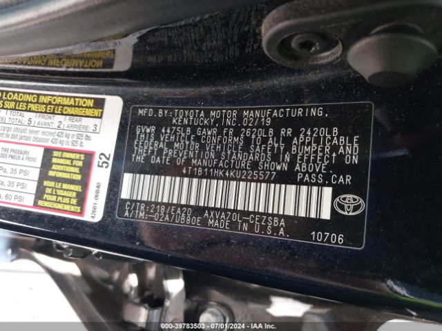 Photo 8 VIN: 4T1B11HK4KU225577 - TOYOTA CAMRY 